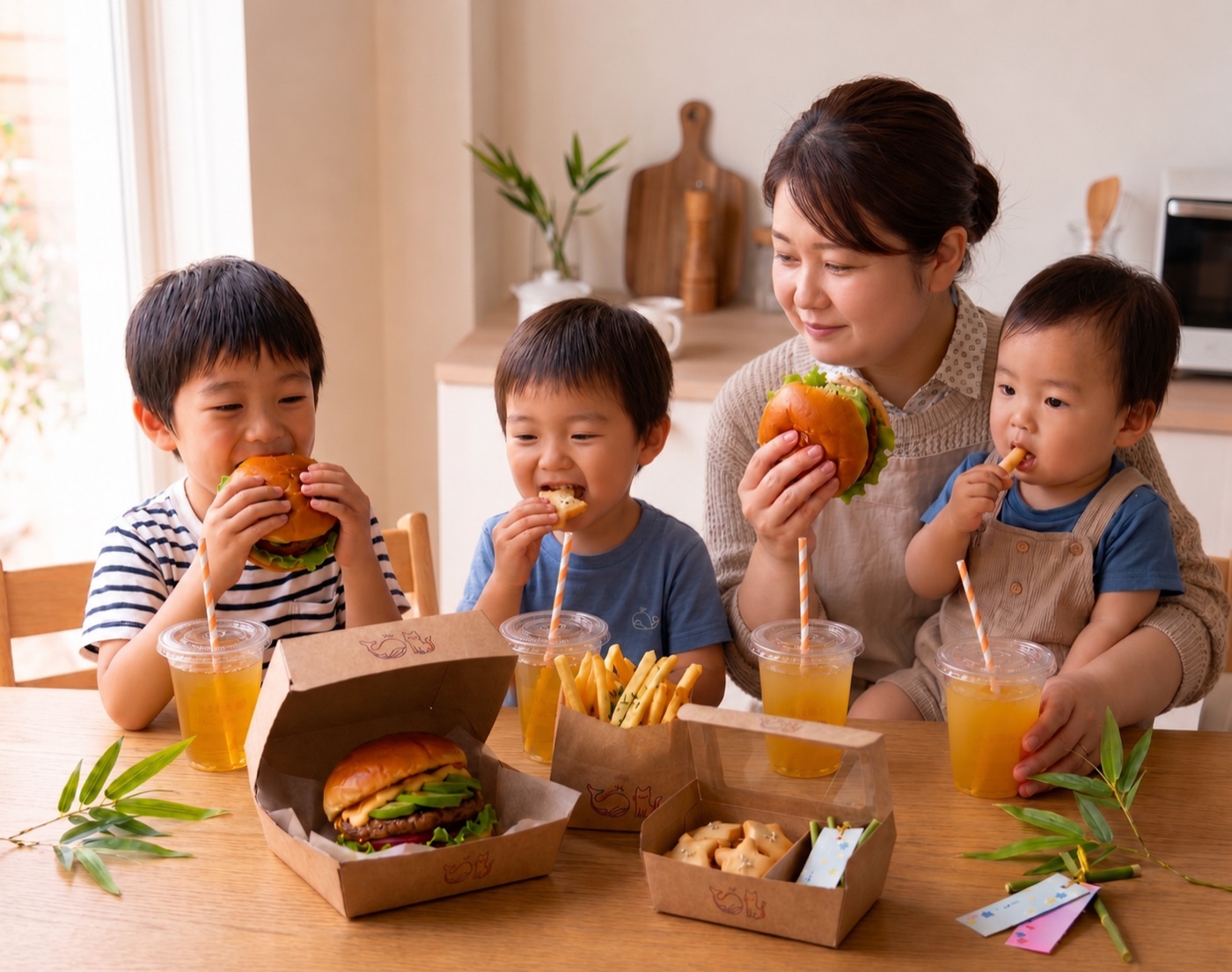 出来立てバーガーを楽しむ様子